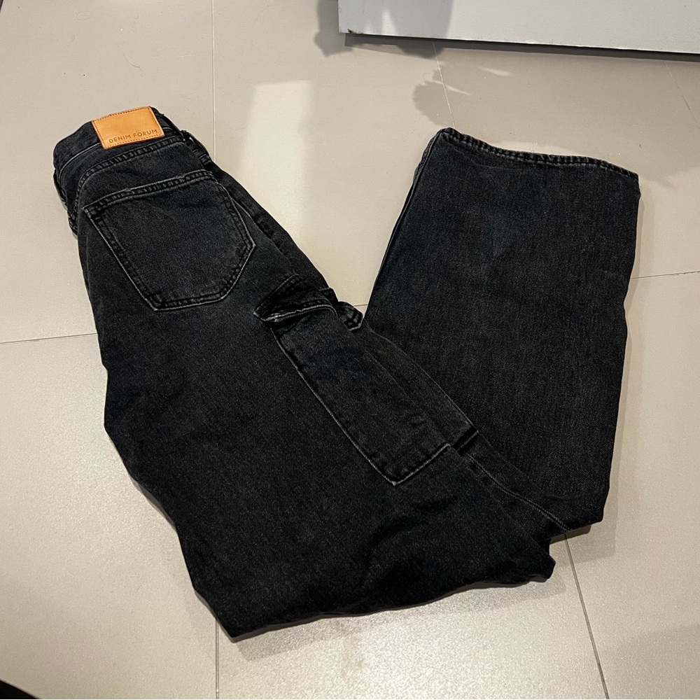 Denim Forum Black Wide-Leg Flare Jeans